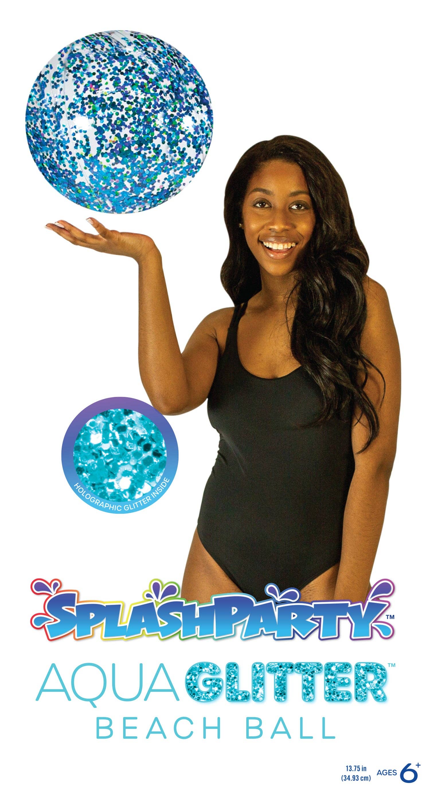 PoolCandy – wholesale Beach/pool toy – Child & baby – SplashParty 13.75 inch Jumbo Aqua Glitter Beach Ball3