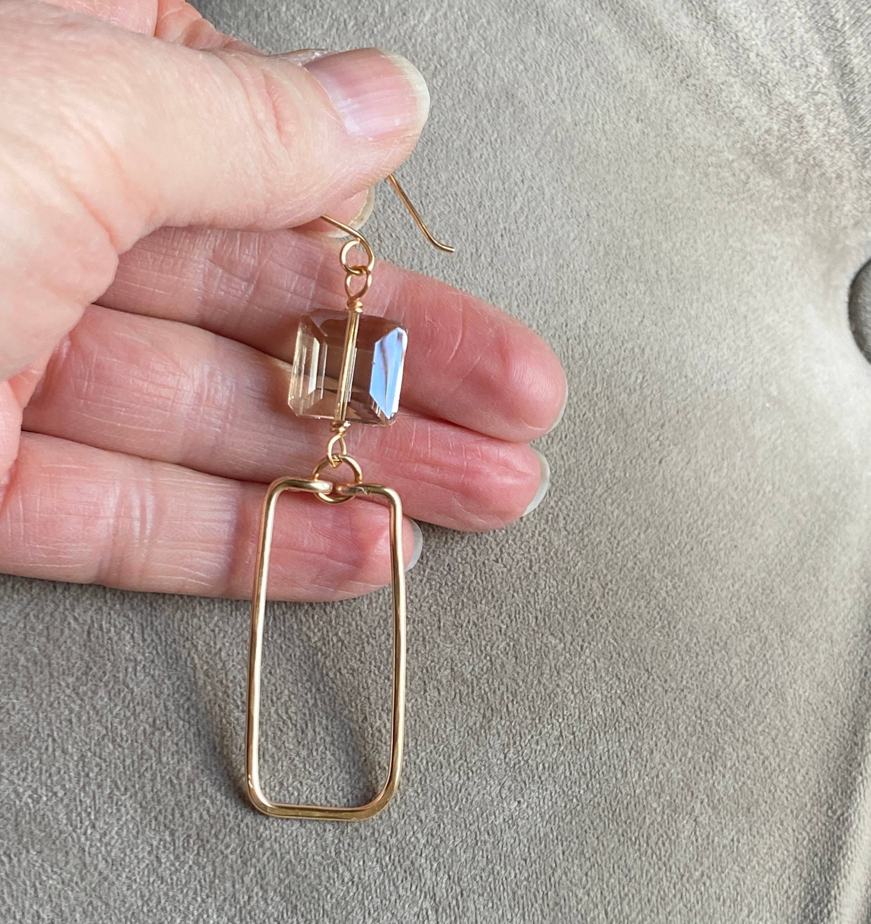 Marble Designs Jewelry - Wholesale Dangle Earrings - Gold Hammered Rectangle and Square Crystal Earrings5