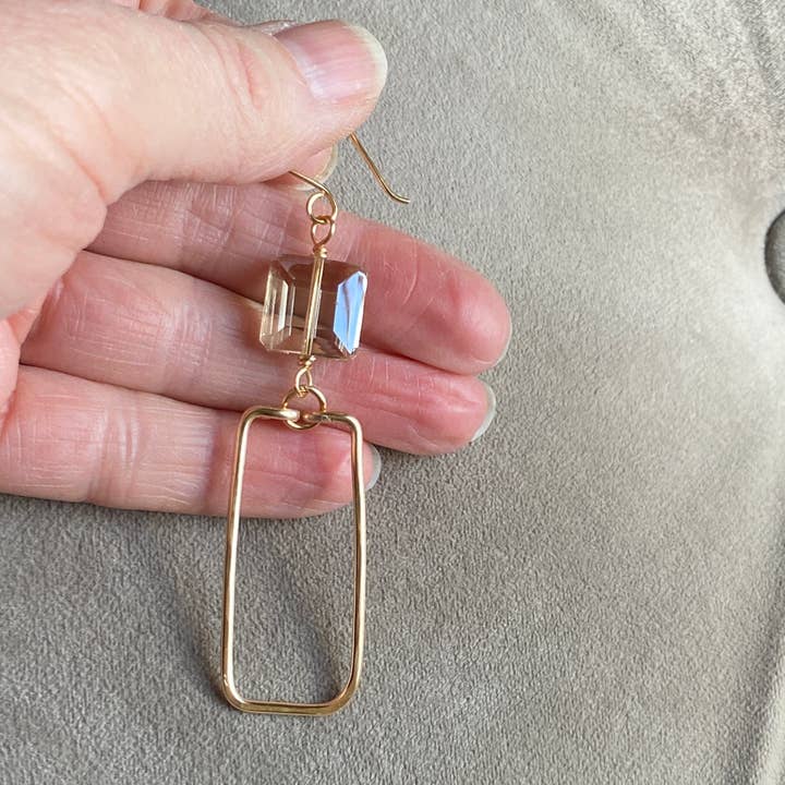 Marble Designs Jewelry - Wholesale Dangle Earrings - Gold Hammered Rectangle and Square Crystal Earrings5