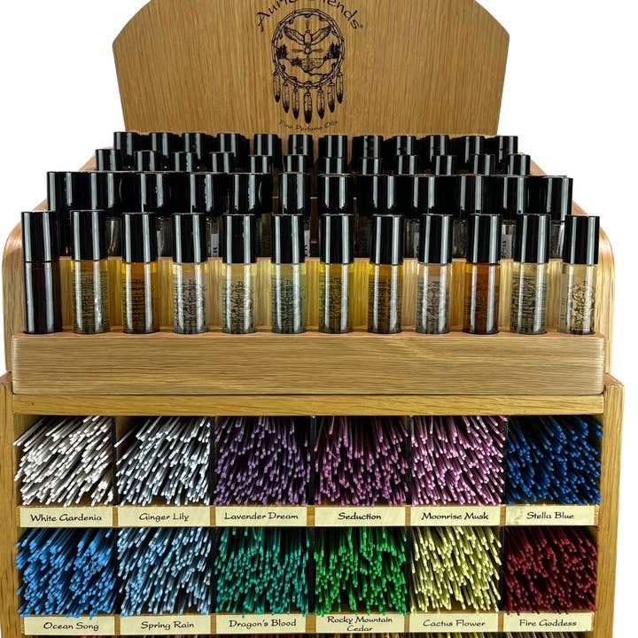 Auric Blends - Wholesale Retailer Display - Beauty & Wellness - Natural Wood Perfume Display - 24 Fragrance5