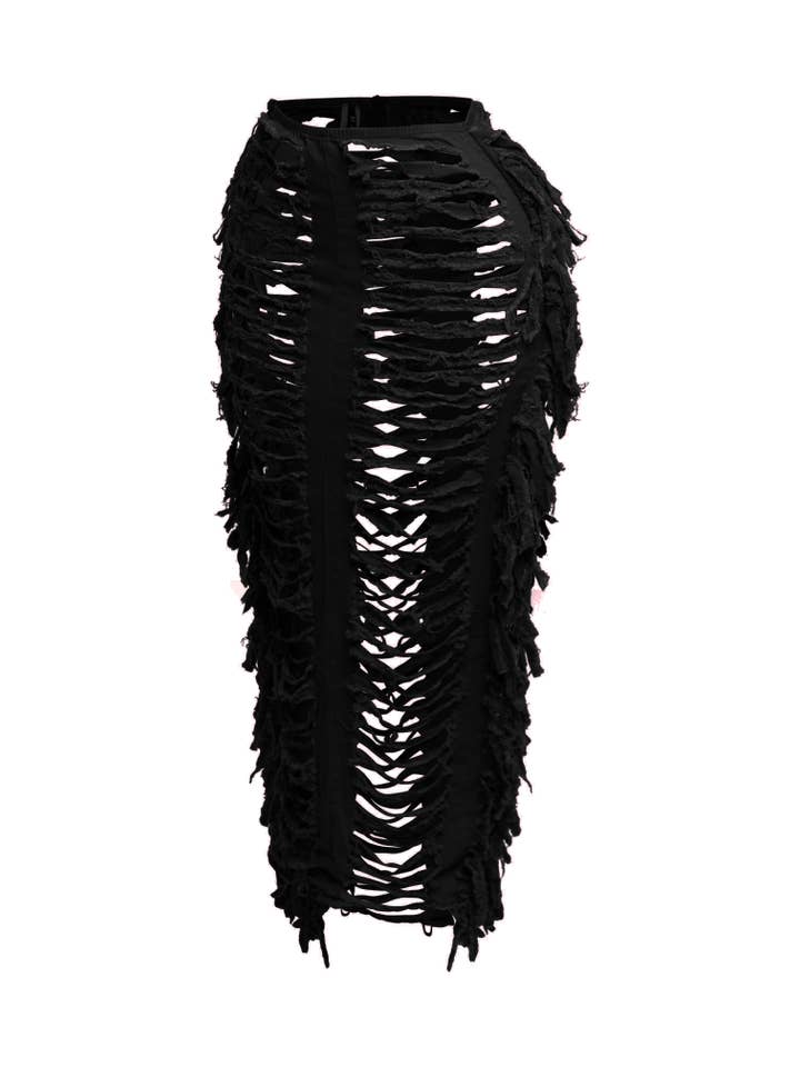 K Too - Wholesale Skirt - Women's - Distressed fringe maxi skirt15