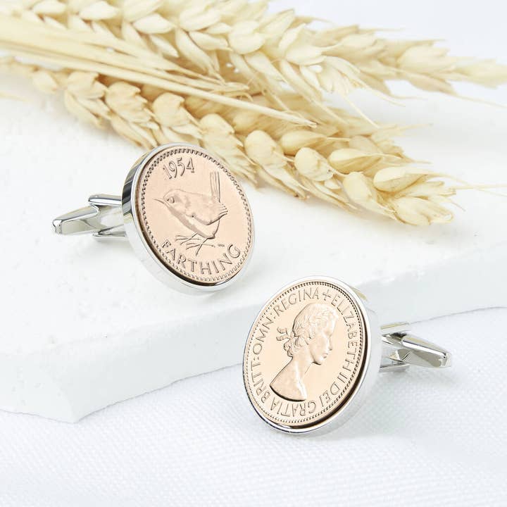 Ellie Ellie LTD - Wholesale Cufflinks - Farthing 1954 70th Birthday Coin Cufflinks