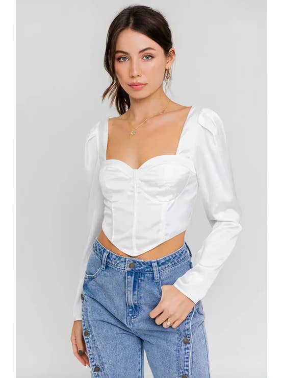 BJ's Closets - Venta al por mayor Camisa - Mujer - Top tipo corsé con cuello en forma de corazón y manga larga1
