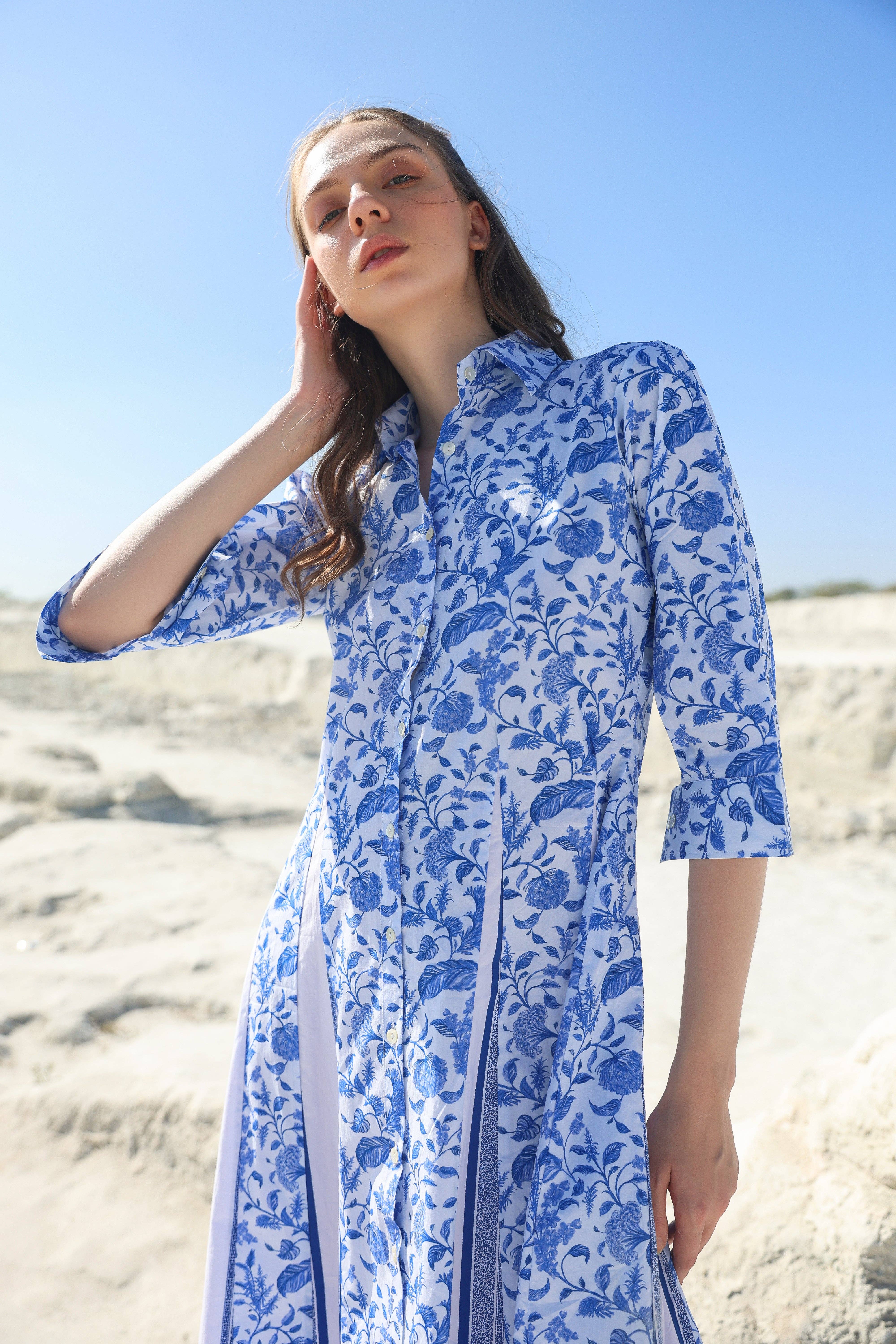 Sky blue Ocean classic floral Midi dress for wholesale on Faire5