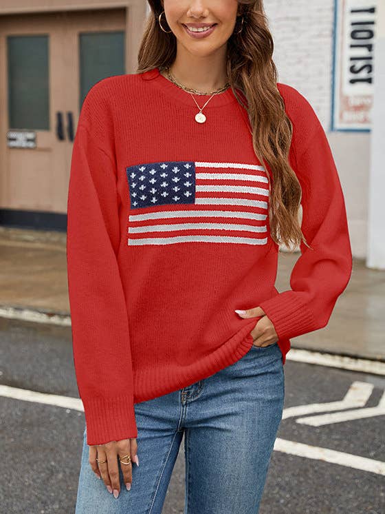 Pull tricoté drapeau USA pull patriotique pour femmes pour la vente par Suhkasana