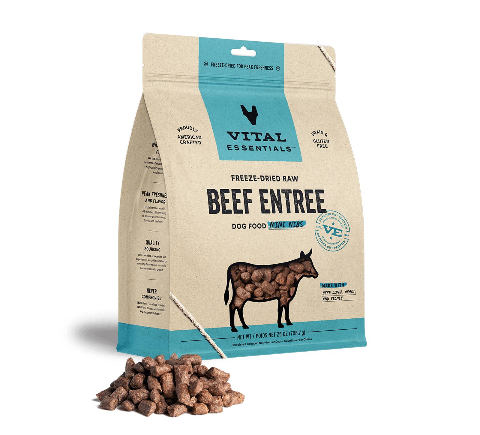 Pet Palette Distribution - Wholesale Pet Food - Dog - Vital Essentials Raw Beef FD Dog Food Mini Nibs 25 oz