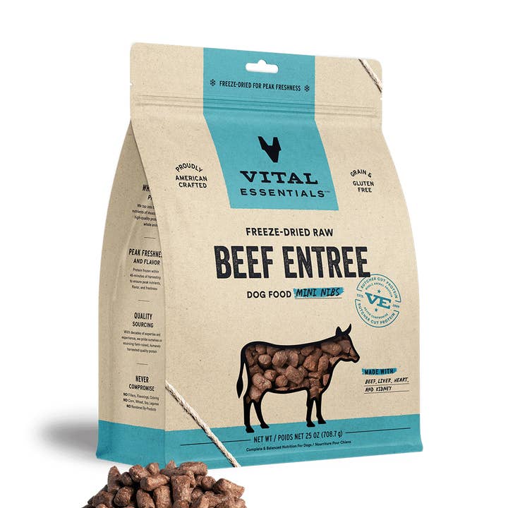 Pet Palette Distribution - Wholesale Pet Food - Dog - Vital Essentials Raw Beef FD Dog Food Mini Nibs 25 oz0