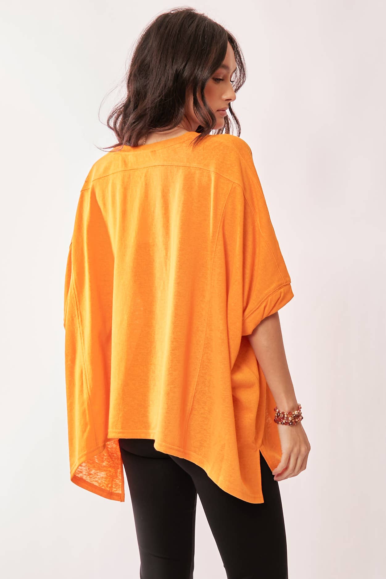 Davi & Dani - Wholesale Lounge Top - Women's - SOLID DROP SHOULDERS BATWING SLEEVE SIDE SLIT TOP2