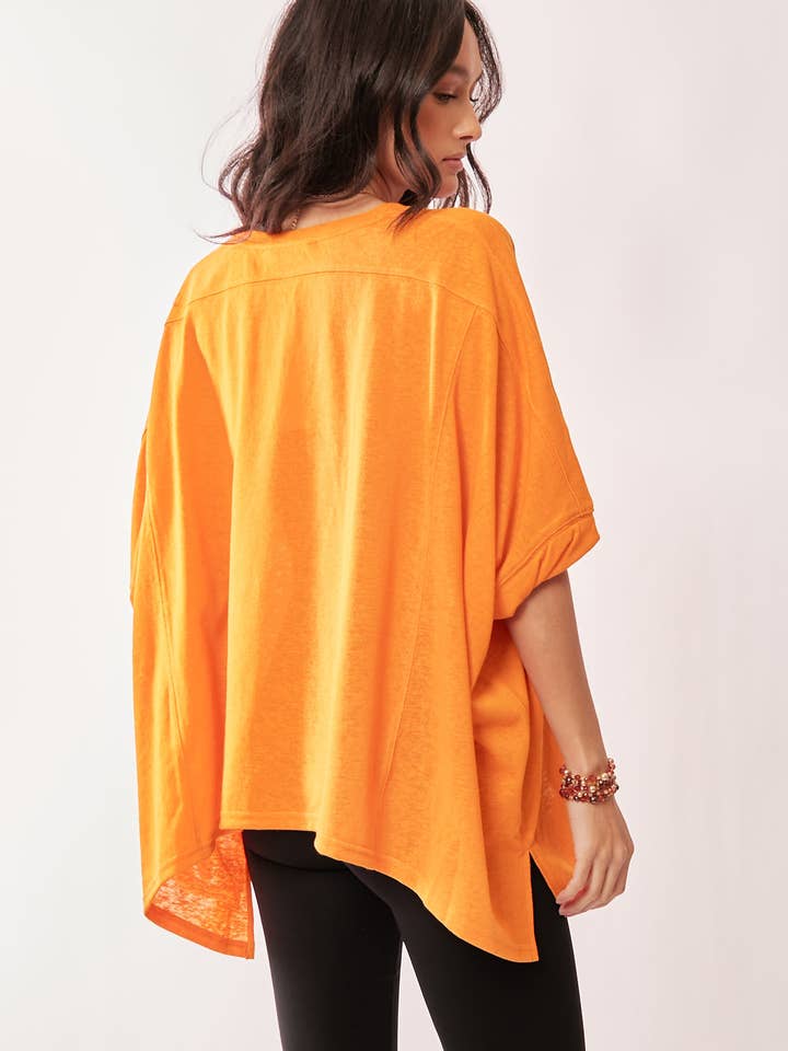 Davi & Dani - Wholesale Lounge Top - Women's - SOLID DROP SHOULDERS BATWING SLEEVE SIDE SLIT TOP2