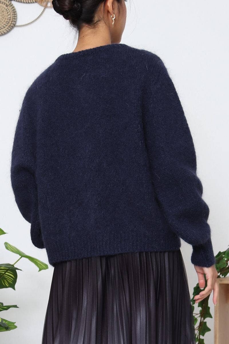 Orice – Cardigan - Mulher por atacado – Cardigã de tricô em lã mohair com laço - Orice13