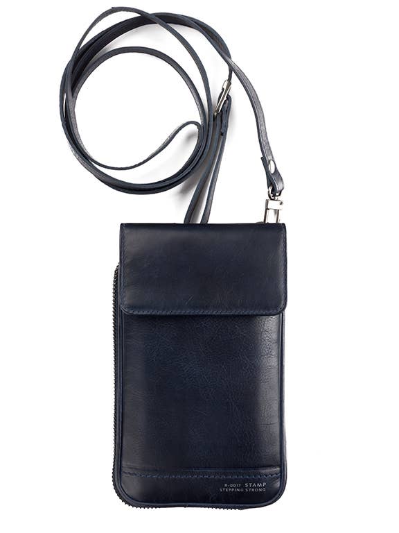 Sac mobile unisexe en cuir bleu pour la vente par Stamp