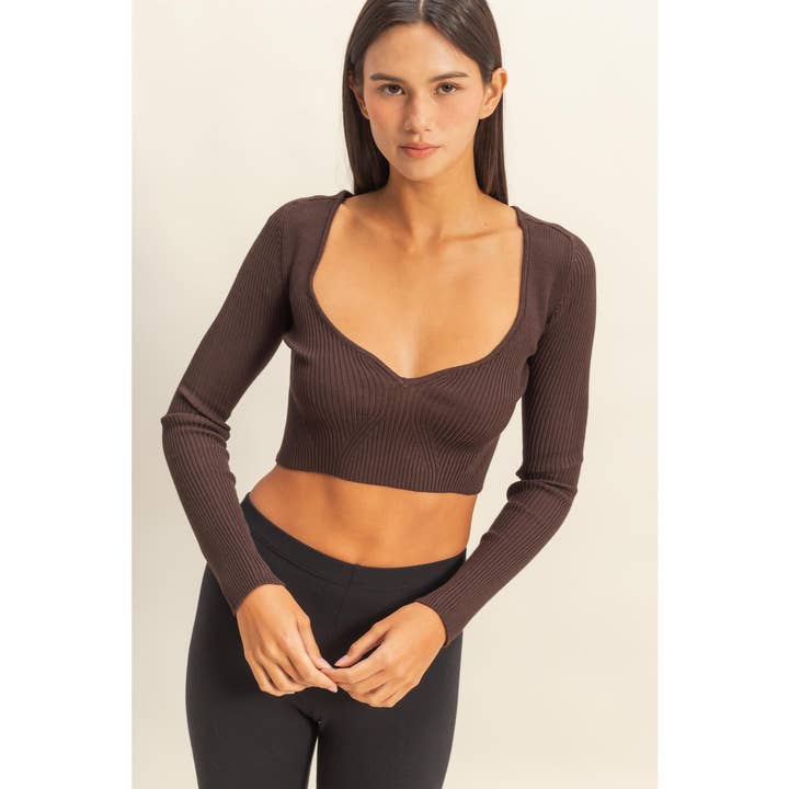 Long Sleeve Ribbed Crop Top for wholesale by Double Zero