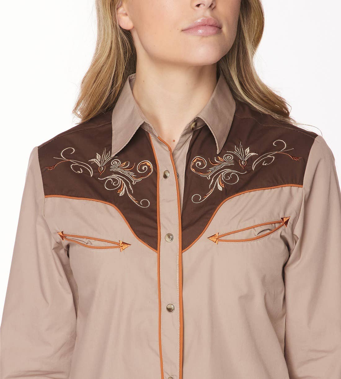 Rodeo Clothing - Vente Chemise à col boutonné – femme - Robe brodée à manches longues d'inspiration western pour femmes78