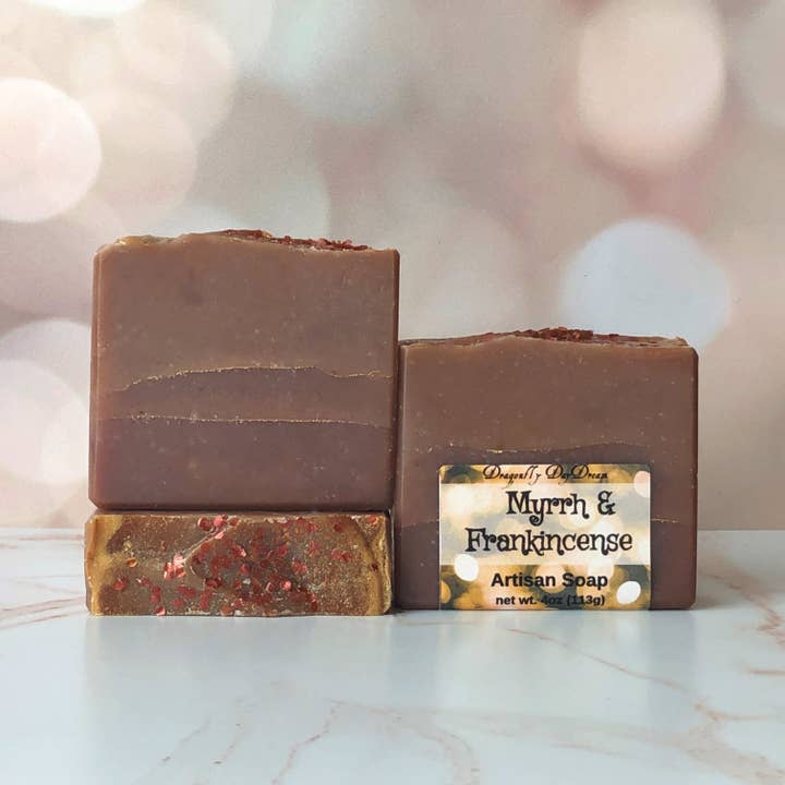 Dragonfly DayDream - Wholesale Bar Soap - MYRRH, FRANKINCENSE and Gold Artisan Soap Bar4