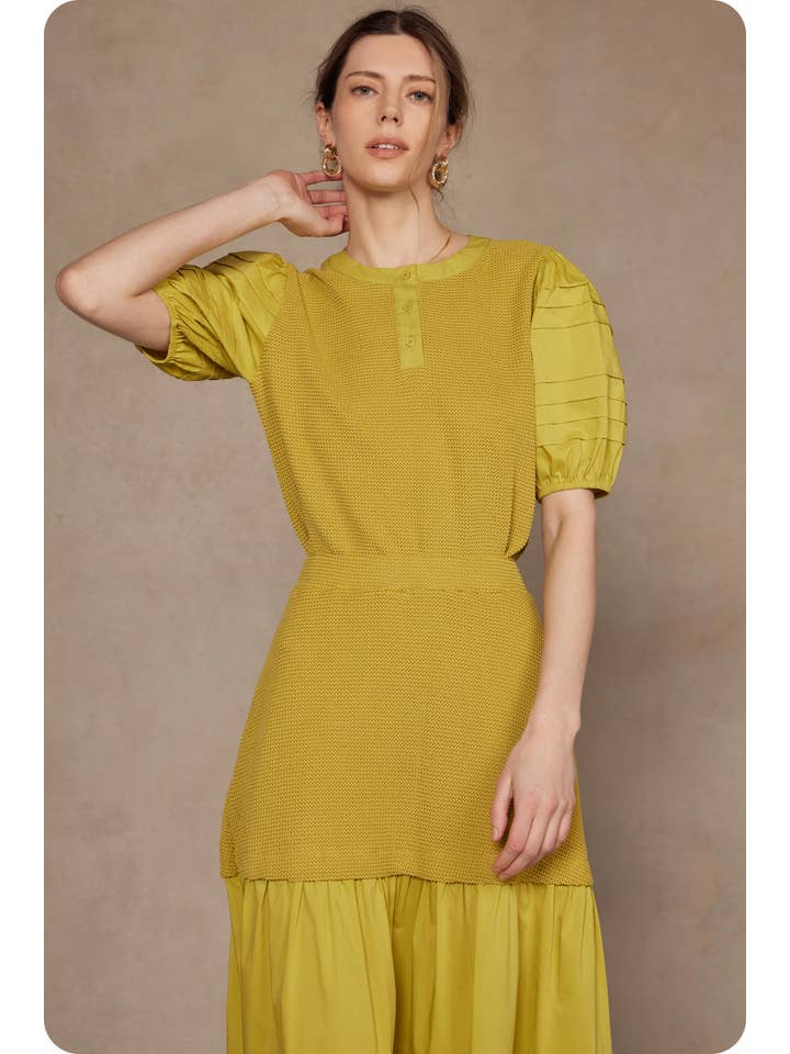 Strut & Bolt - Wholesale Blouse - Women's - Pintuck Puff Sleeve Textured Knit Top9