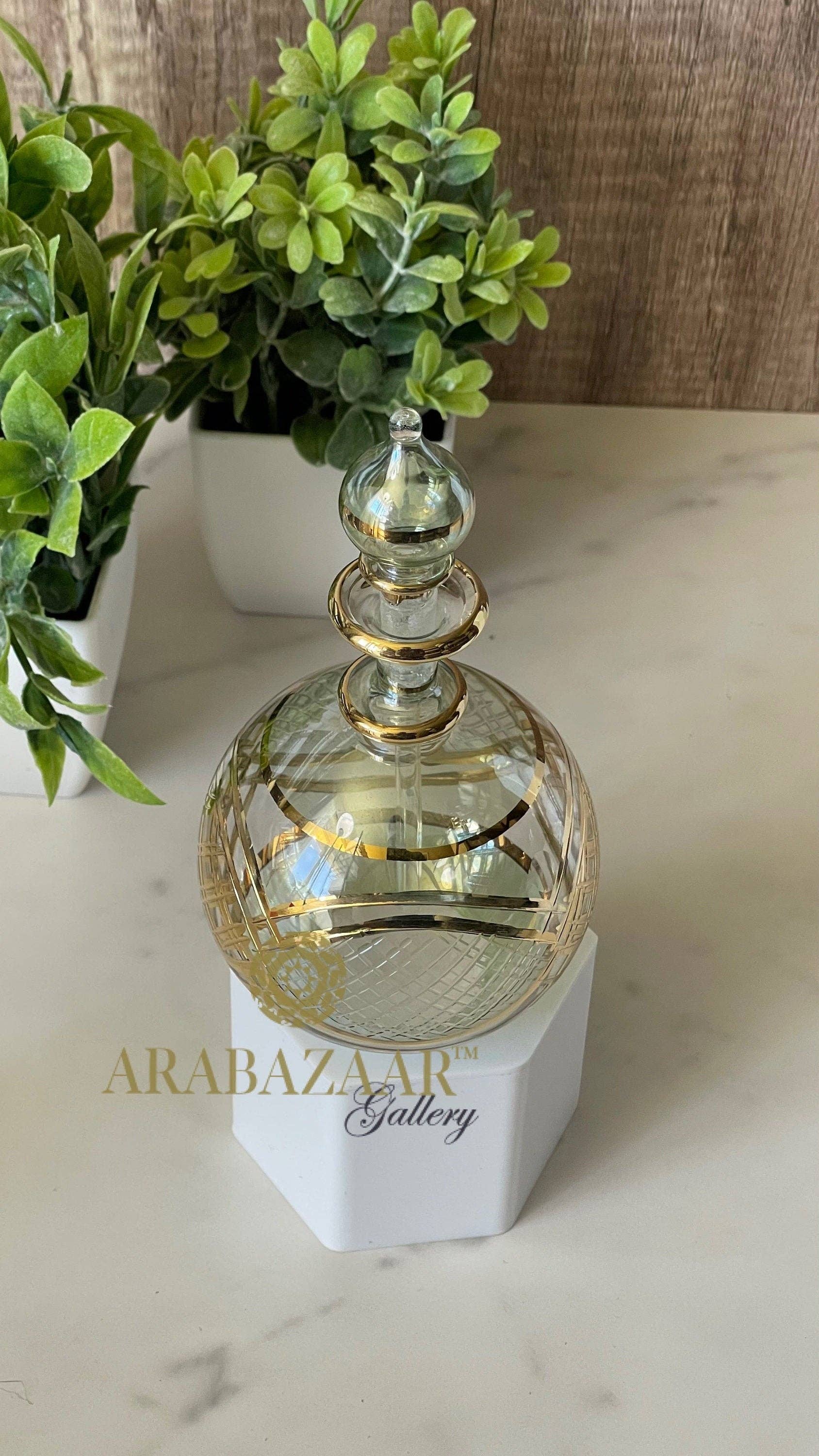 Arabazaar Gallery LLC – Perfume/Eau de Toilette por atacado – Frasco de Perfume Egípcio Flat Globe Shape W/14 K Gravação às Mãos0