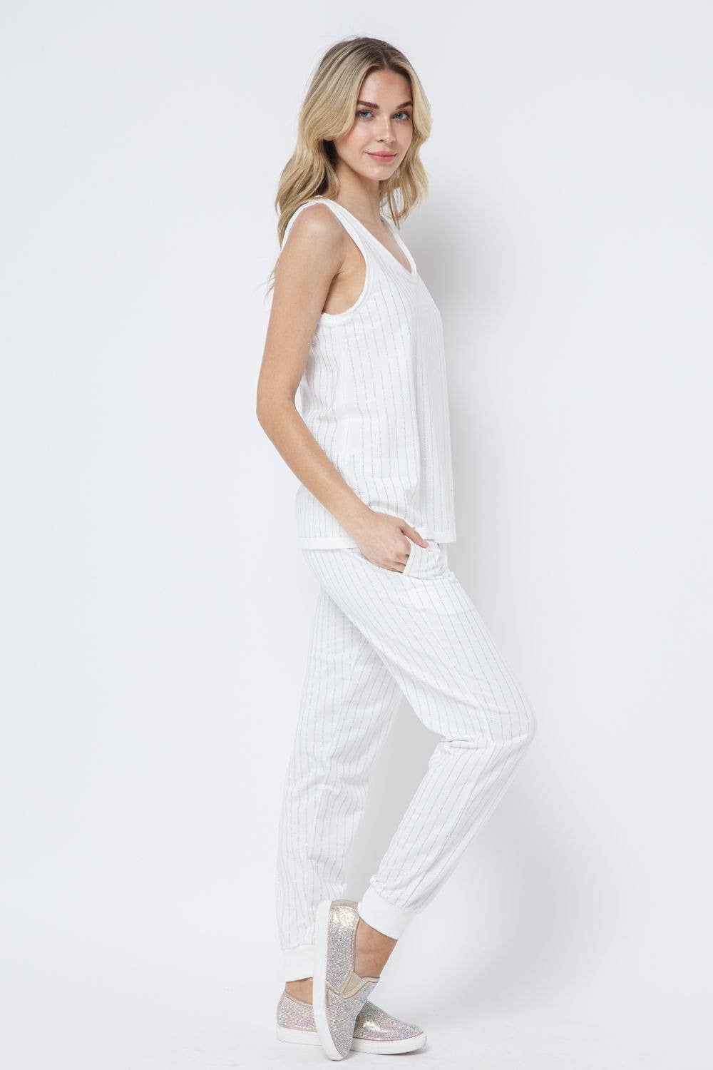 VOCAL - Vente Débardeur – femme - Haut sans manches à encolure dégagée, motif rayé Hotfix15