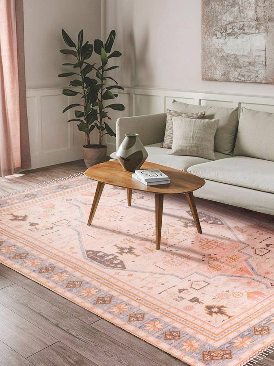 GAURI KOHLI - Wholesale Area Rug - Delmar Soft Pink Boho Area Rug – 5′×8′2