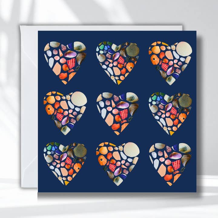 Love Hearts Shell Art Greetings Card for wholesale by Waves & Wander