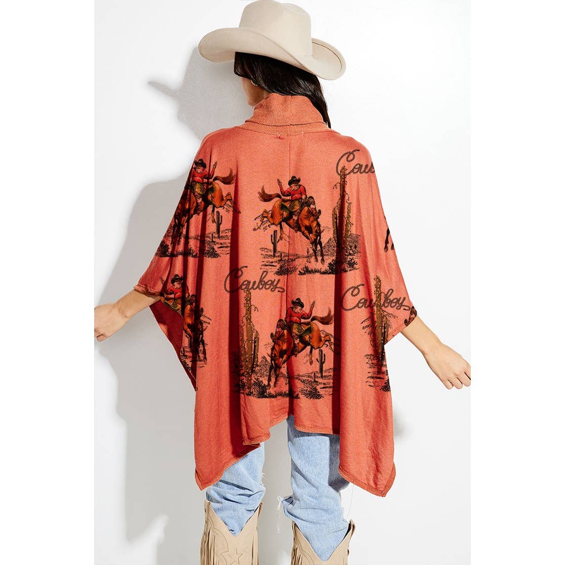 Phil Love - Wholesale Poncho - Women's - Rodeo cowboy print turtle neck poncho6
