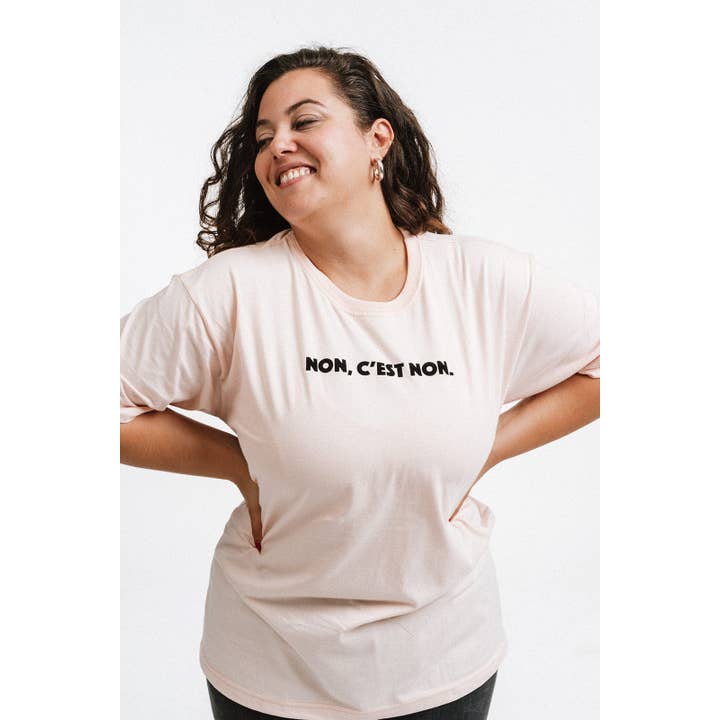 Oversized t-shirt with velvet message: NO IT'S NO 📣 for wholesale by Intrépide Studio