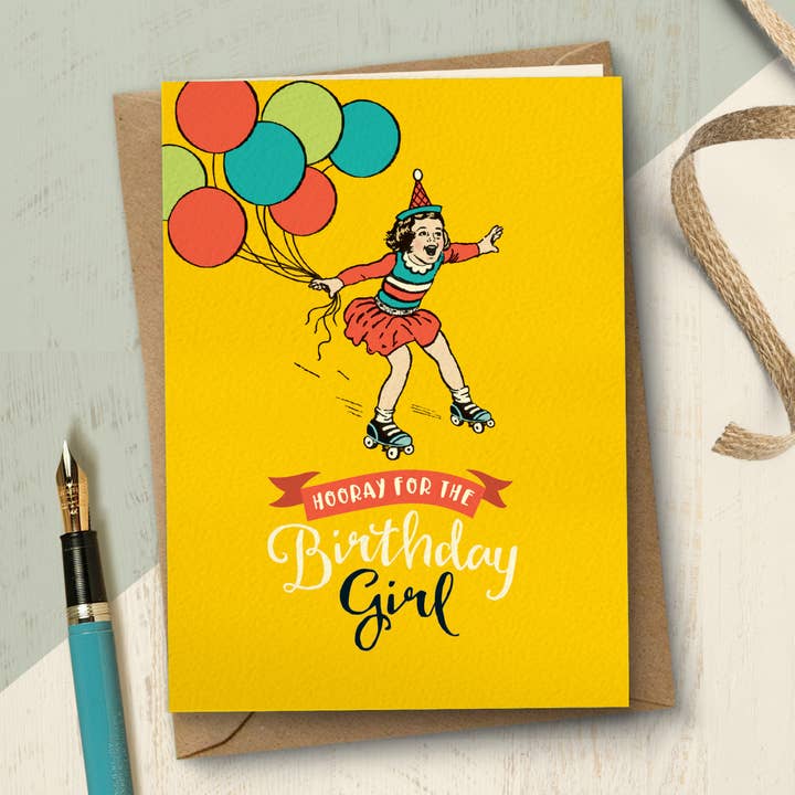 Carte YAH330 Hooray for the Birthday pour fille pour la vente par The Typecast Gallery