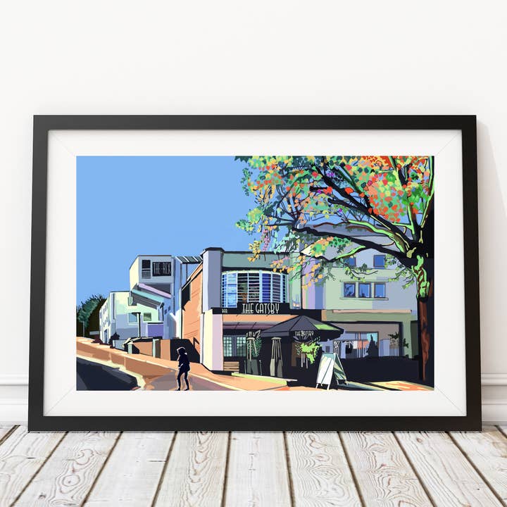The Gatsby and The Rex, Berkhamsted Illustration Print for wholesale by Tomartacus