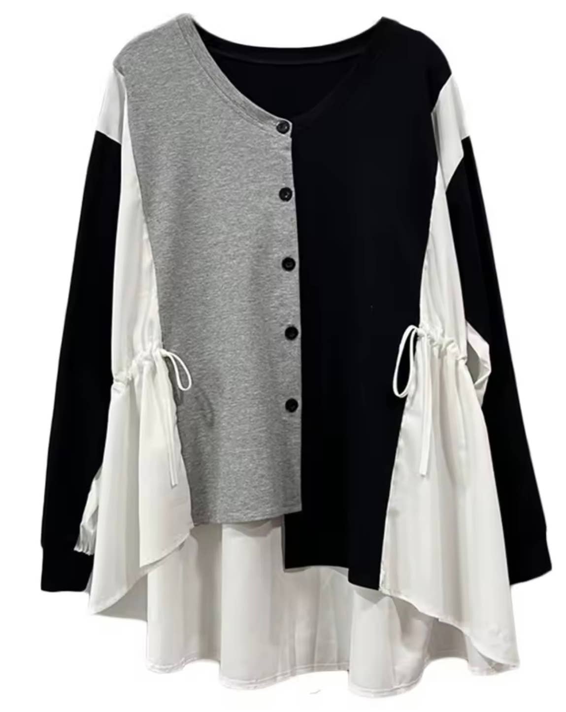 Luxe & Leather by Madonna & Co - Wholesale Button Down Shirt - Women's - Colorblock Drawstring Shirt0