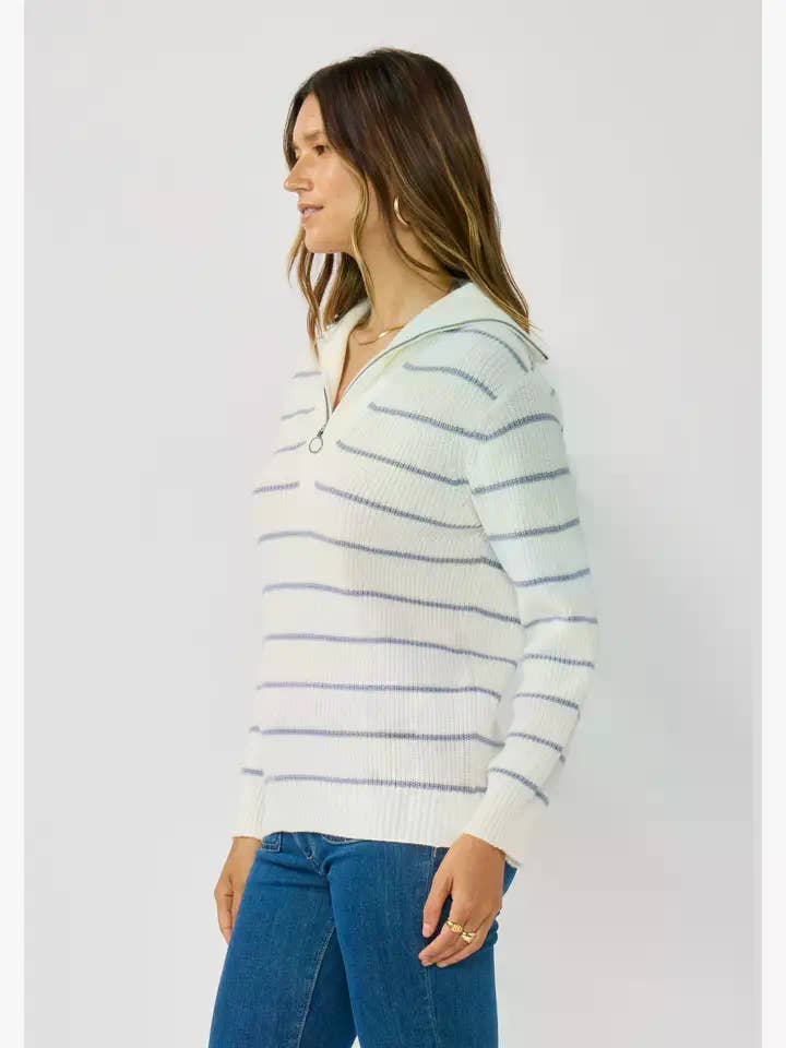 Lovestitch - Wholesale Knit Sweater - Women's - V-Neck Stripe Sweater with Zipper1