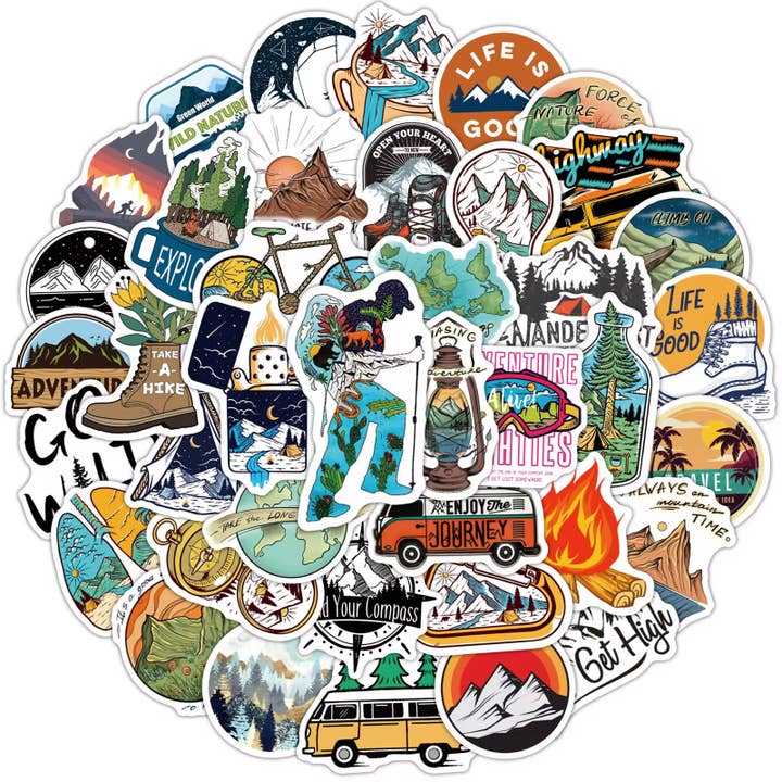 Nature & Adventure Stickers | Outdoors lifestyle (50 pack) for wholesale by Realigned Energy