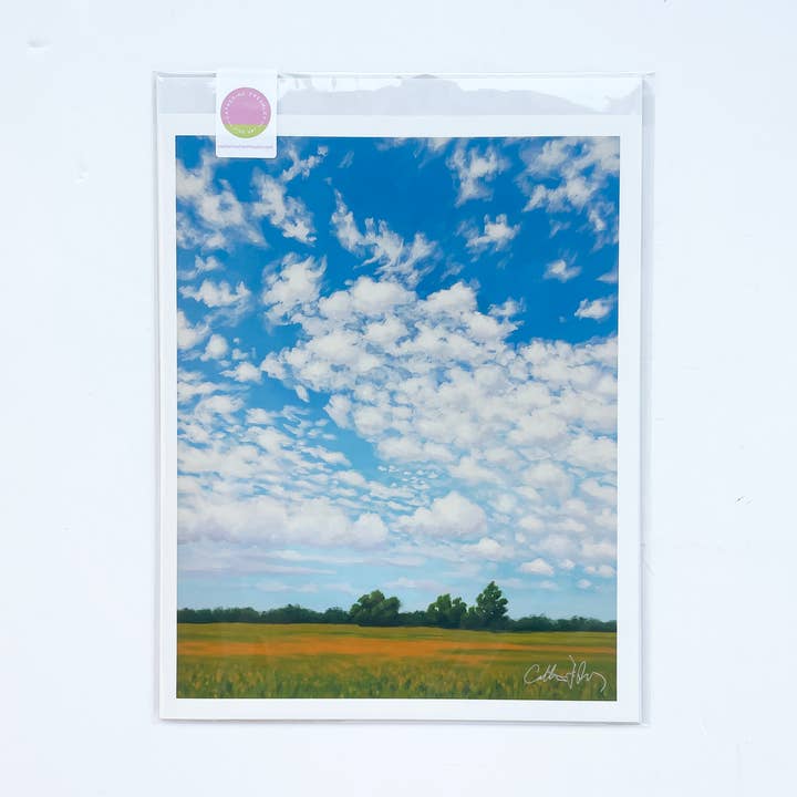 Green Fields with Blue Skies Landscape Art Print for wholesale by Catherine Freshley Art