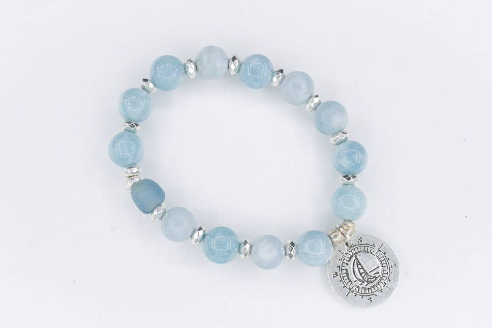 Vanessa Piche - Wholesale Beaded Bracelet - Silver Compass Light Blue Aquamaarine 10mm0
