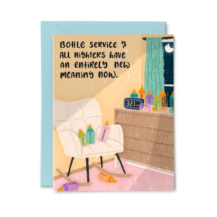 Paper Bunny Press - Wholesale Baby Card - Bottle service and all nighters - Funny Baby Card