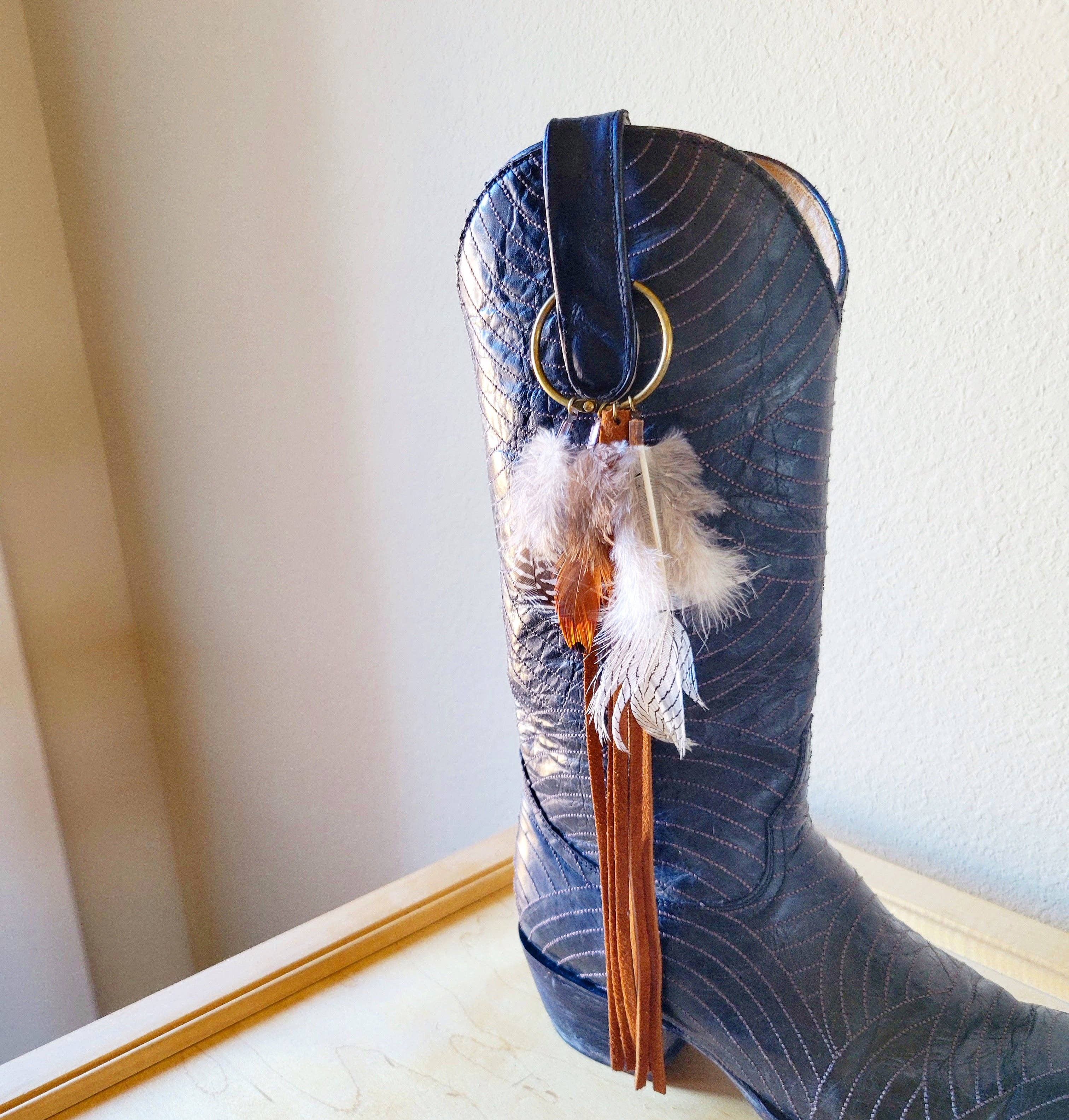 The Jewelry Junkie - Wholesale Shoe Jewelry - Women's - Boho Western Boot Bling Charm with Leather Fringe Cognac 500e2