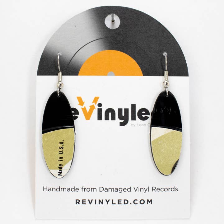 Upcycled Vinyl Record Earrings - XS Dangle - Narrow Oval for wholesale by reVinyled