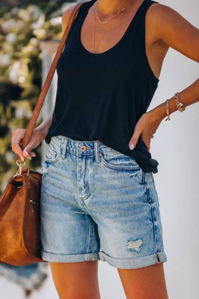 Blue Distressed Ripped Denim Shorts MN34 for wholesale on Faire1