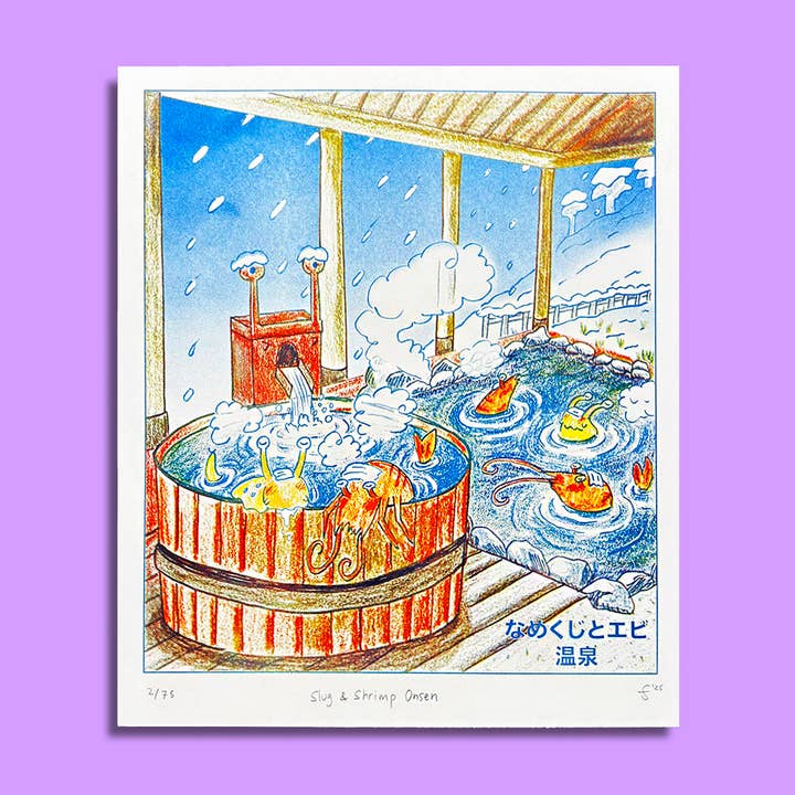Slugs & Shrimp Onsen - Risograph Print for wholesale by Tamiko Sidore Studio