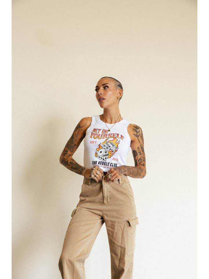 White Bet On Yourself Tank for wholesale on Faire2