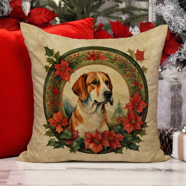 Engelsk Foxhound Juleblomster Pude 18x18 DAC2358 for engroshandel hos Caroline's Treasures