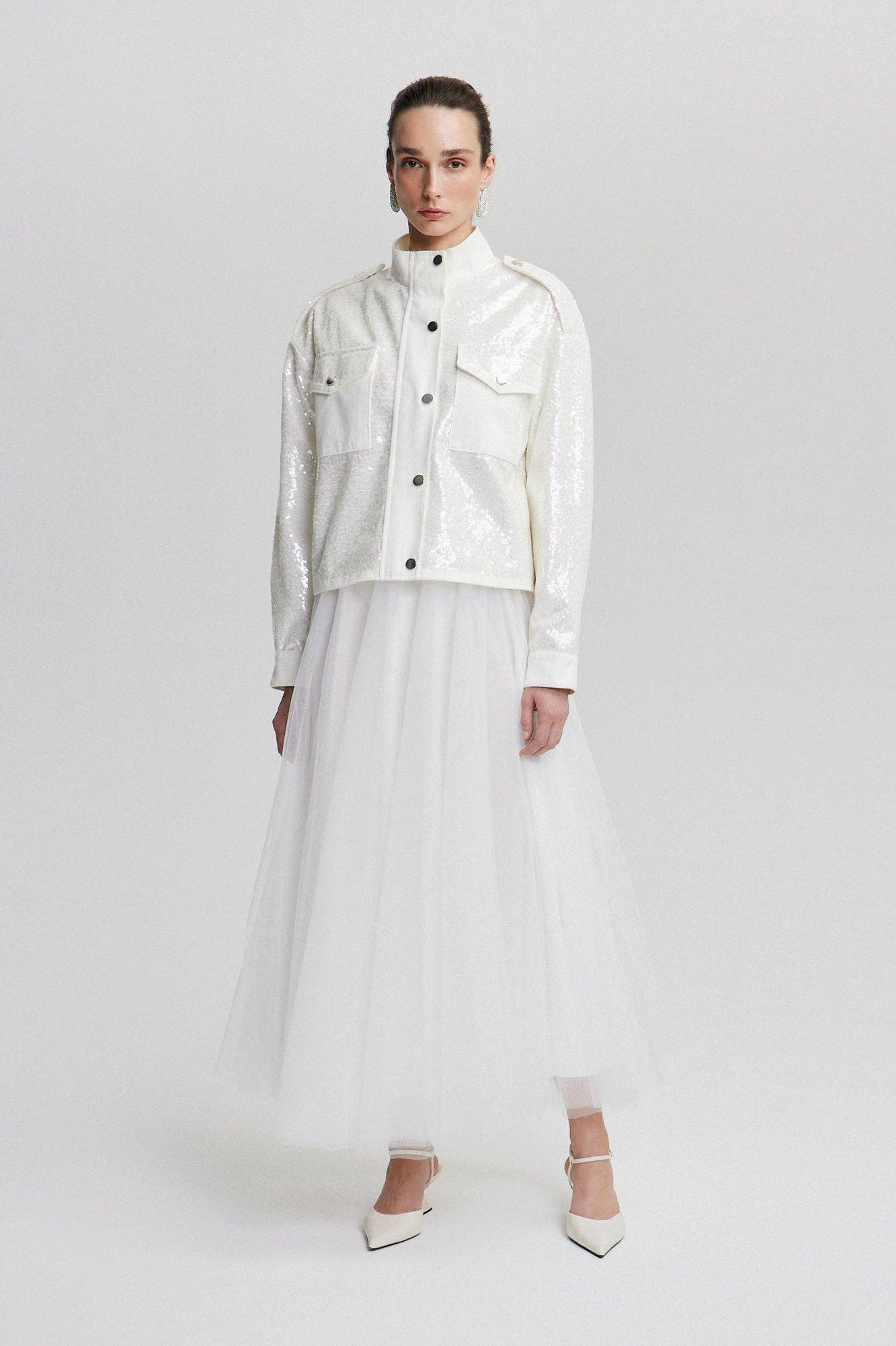 Ecru SEQUNIED CROP JACKET for wholesale on Faire2