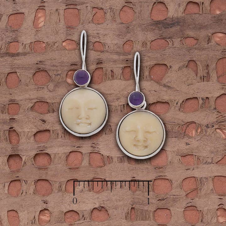Tagua Nut Sun w/ Amethyst Cabs Earrings for wholesale by Tidepool