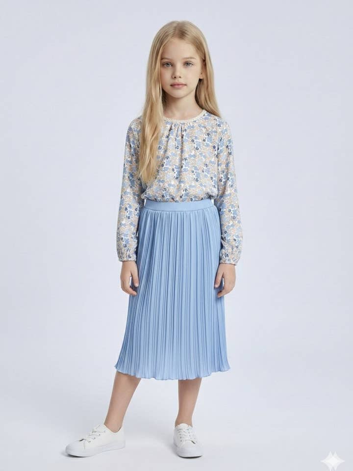 Ensemble top coton fleuri et jupe plissée pour fille pour la vente par MINI MIGNON PARIS