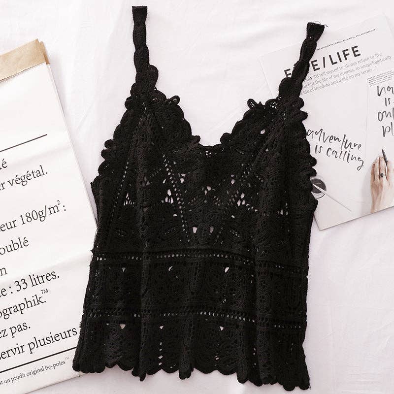 Funkyrel® Atzbranding Limited - Wholesale Camisole - Women's - Solid Color Crochet Lace Hollow Camisole Top1