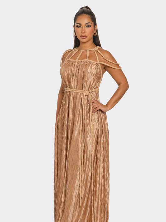 HCCD71765 Wavy Pleatedbraided Rope Design Maxi Dress for wholesale by BANJUL