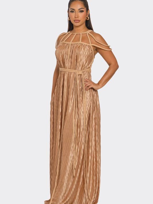 HCCD71765 Robe Maxi à Motif de Corde Ondulée Plissée et Tressée pour la vente par BANJUL