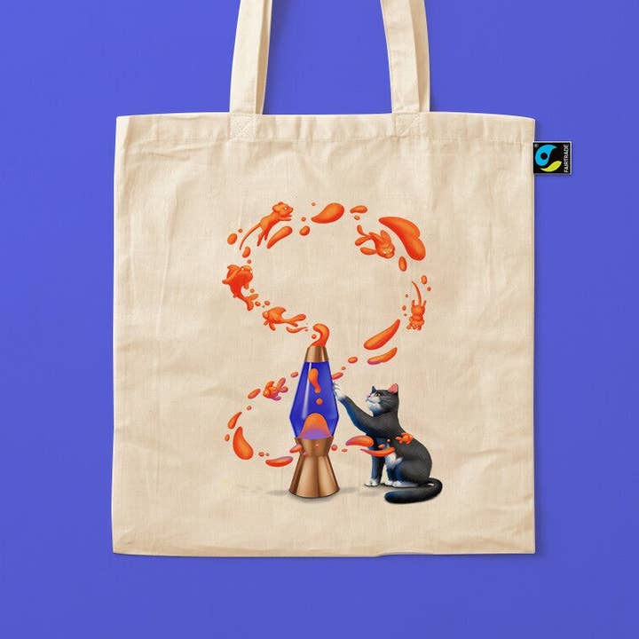 Sac tote avec motif lampe à lave et chat pour la vente par Digitaldreamcloud