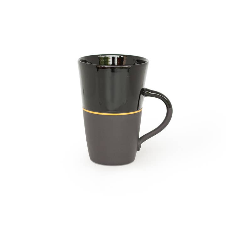 Ambit Wide Mug - Black / Saffron Yellow Line for wholesale by Sue Ure Maison