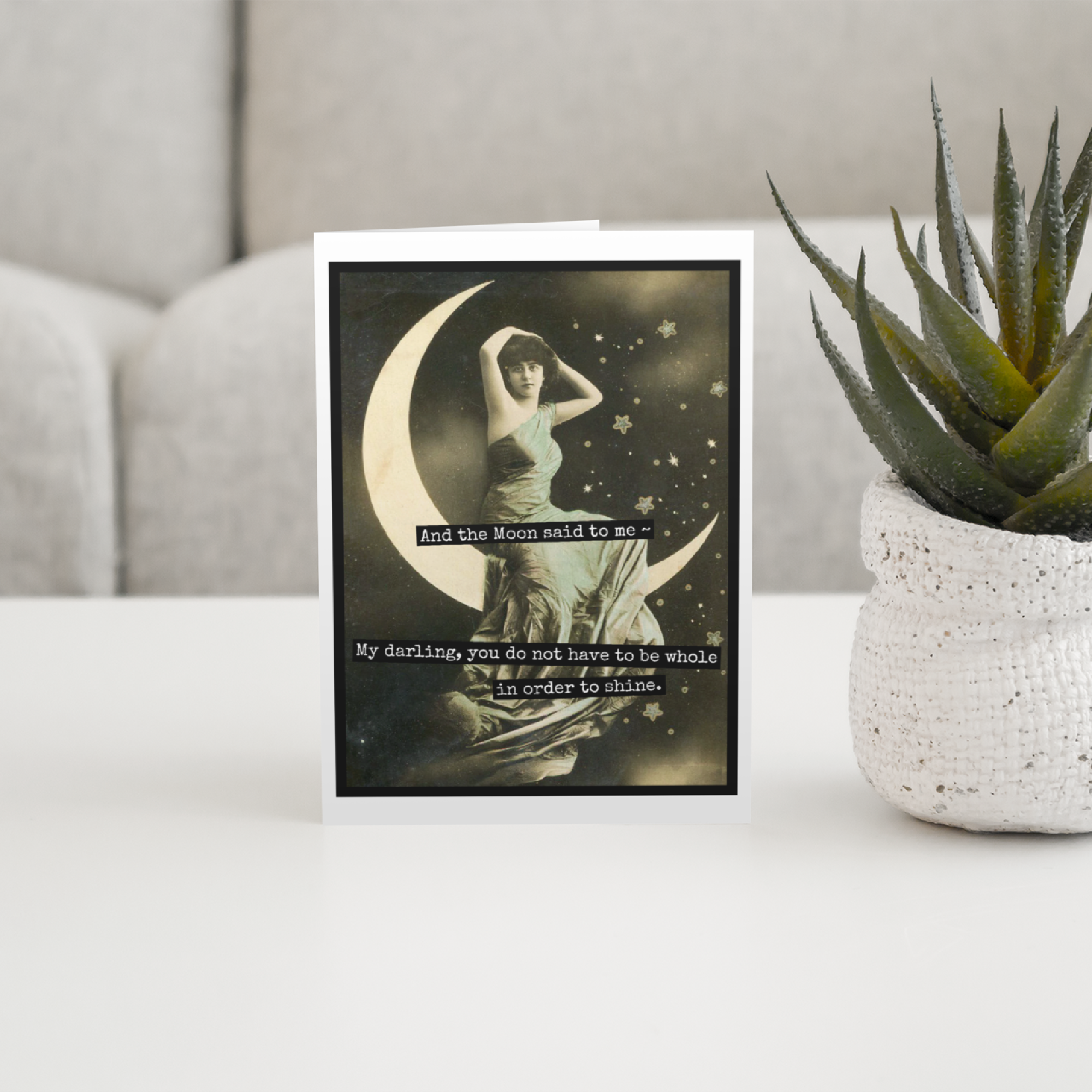 Raven's Rest Studio - Vente Cartes d'encouragement - Carte d'encouragement de style vintage. Et la lune m'a dit...2