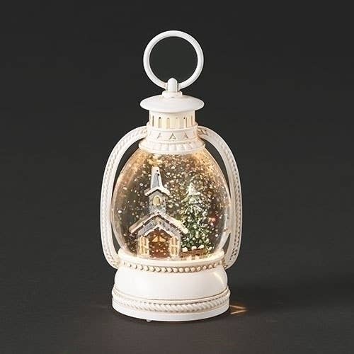 Roman - Vente Décoration de Noël - Lanterne blanche éclairée avec église et arbre