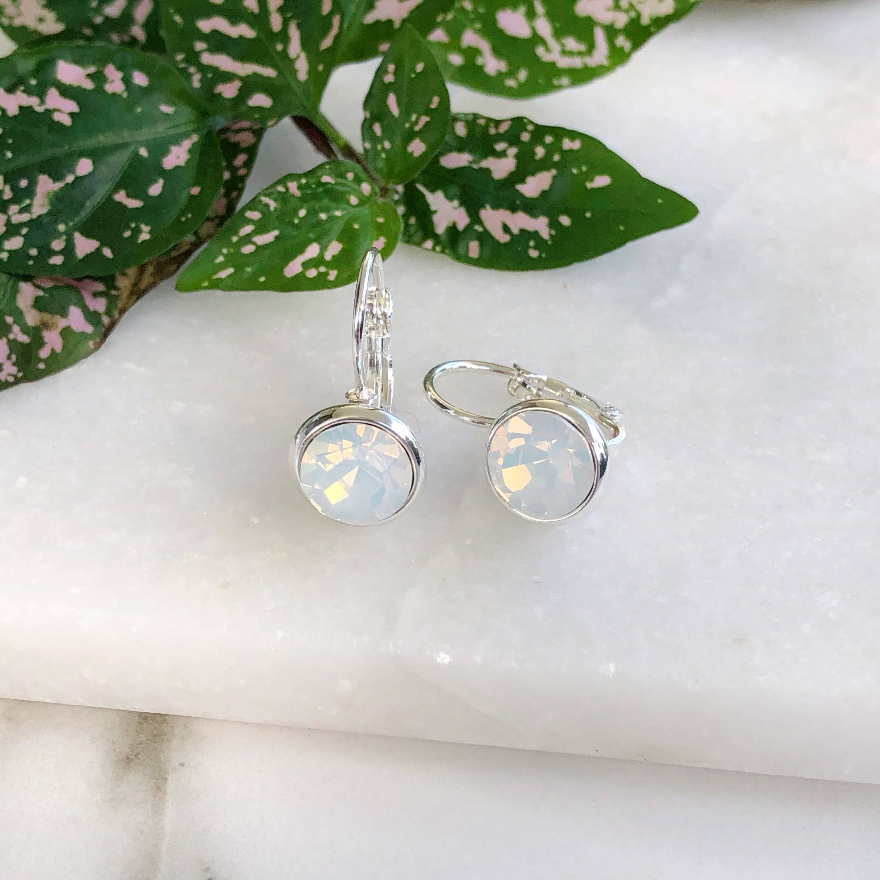 Love Bird Fashion Accessories - Wholesale Dangle Earrings - Silver White Opal Crystal Leverback Earrings1